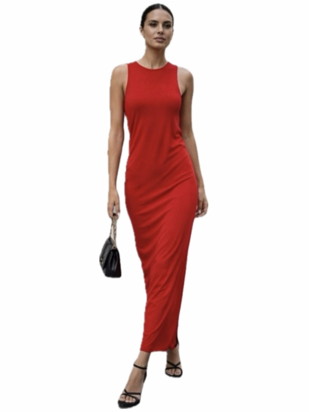 a new day Bright Red Ribbed Maxi Dress. 4th of July BBQ ready!